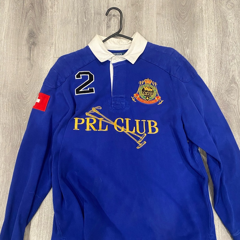 Ralph Lauren White and Blue Custom Fit Polo
